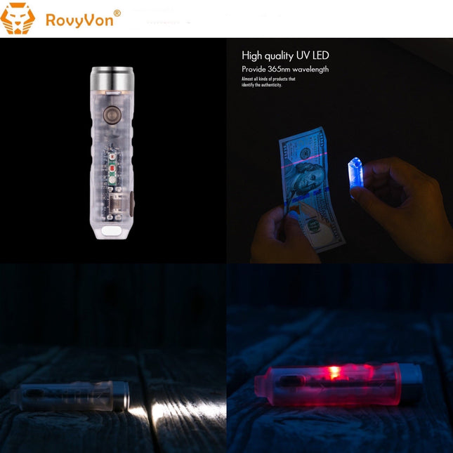 RovyVon Aurora A8x Nichia 219C UV/Red/White EDC Keychain Flashlight - Emergency Gear Backpack