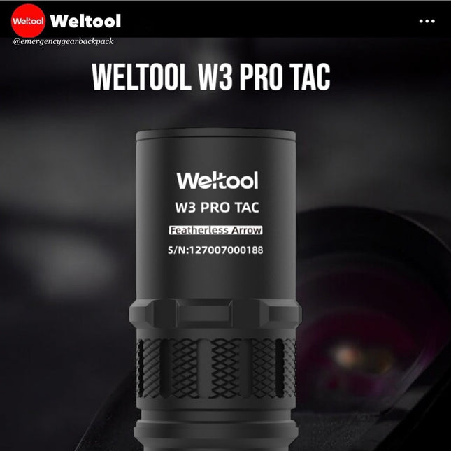 Weltool W3 Pro TAC Tactical LEP Flashlight 930 Lumens 547,000CD 1,479M - Emergency Gear Backpack