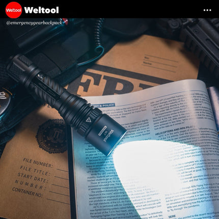 Weltool W7 Tactical LEP Flashlight with Spill 700 Lumens 800,000CD 1,788M - Emergency Gear Backpack