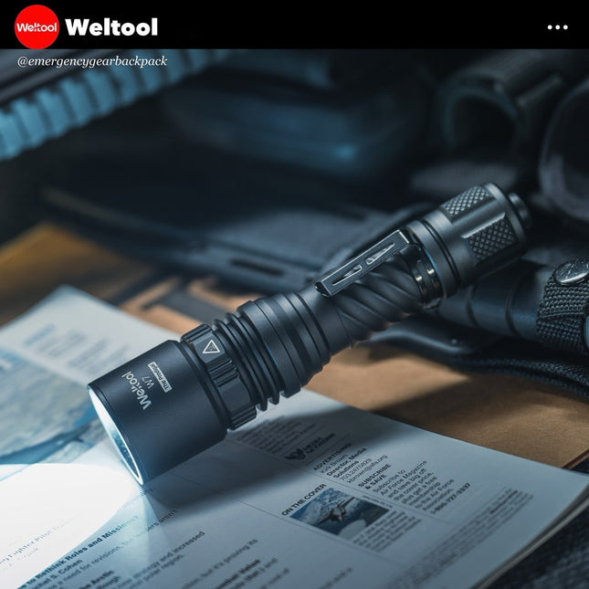 Weltool W7 Tactical LEP Flashlight with Spill 700 Lumens 800,000CD 1,788M - Emergency Gear Backpack