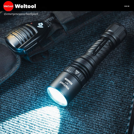 Weltool W7 Tactical LEP Flashlight with Spill 700 Lumens 800,000CD 1,788M - Emergency Gear Backpack