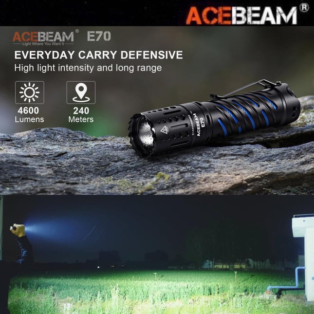 ACEBEAM E70 - AL Compact 21700 Flashlight 4600 Lumens (ไม่รวมแบตเตอรี่) - Emergency Gear Backpack