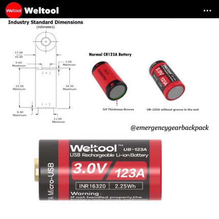 Weltool UB-123A 750mAh 3.0V USB Rechargeable Li-ion Battery
