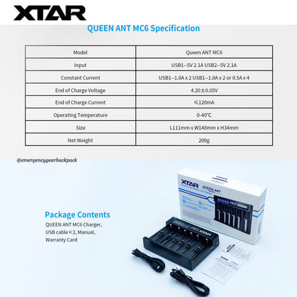 XTAR QUEEN ANT MC6 Li-ion 32650 Battery Charger