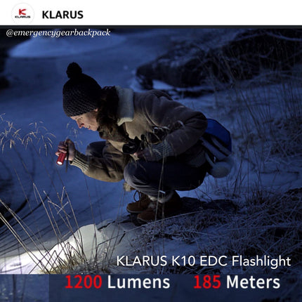 Klarus K10 EDC Flashlight 1200 Lumens 185M