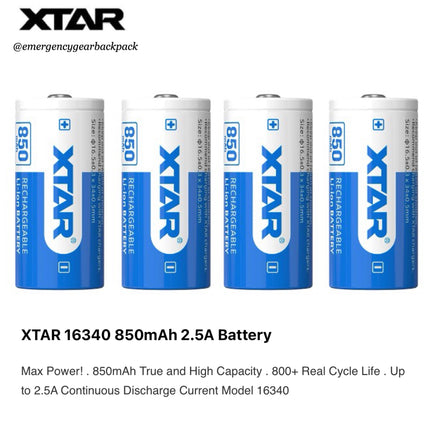 XTAR 16340 850mAh 3.6V 2.5A Li-ion Rechargeable Battery