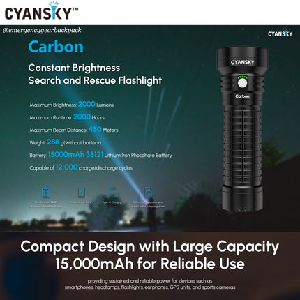 Cyansky Carbon Portable Steady Beam Searchlight 2000 Lumens 450M