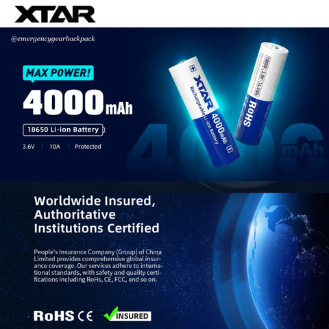 XTAR 18650 4000mAh 3.6V 10A Li-ion Rechargeable Battery