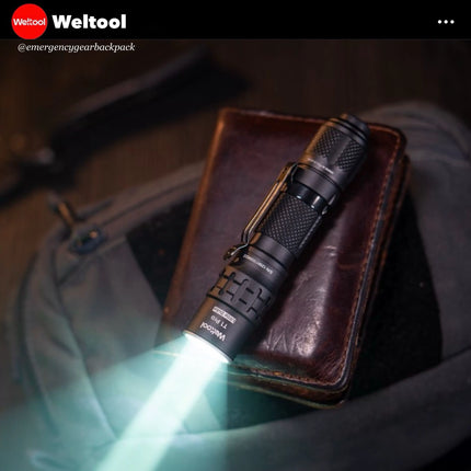 Weltool T1 Pro V3 EDC Flashlight 600 Lumens 313M with dazzling light effect.