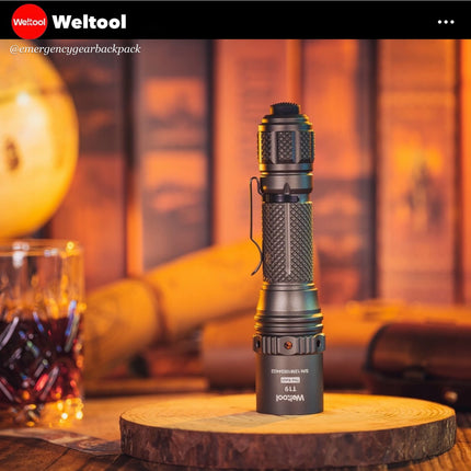 Showcase Weltool T19  flashlight on a wooden surface 