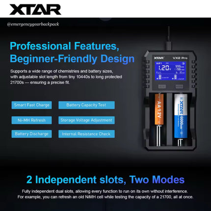 XTAR VX2 PRO Smart Battery Charger & Tester
