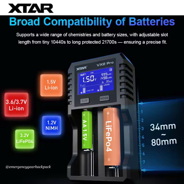 XTAR VX2 PRO Smart Battery Charger & Tester
