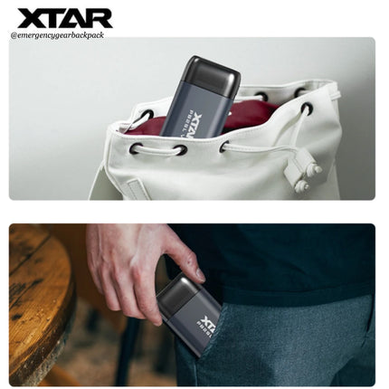 XTAR device in a white backpack and being held by a person.