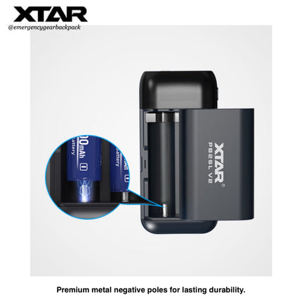 XTAR battery charger with battery illustration on a white background