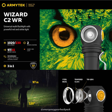 Armytek Wizard C2 WR  Warm + Red Light — Multi-Flashlight 3-in-1