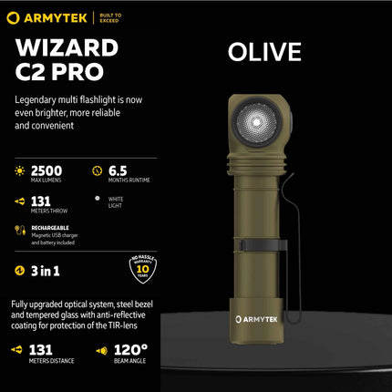 Armytek Wizard C2 Pro Olive White Light  — Multi-Flashlight 3-in-1