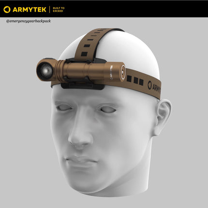 Armytek Wizard C2 Pro Sand White headlamp mount on mannequin