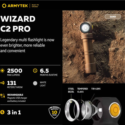 Armytek Wizard C2 Pro Sand White Light  — Multi-Flashlight 3-in-1