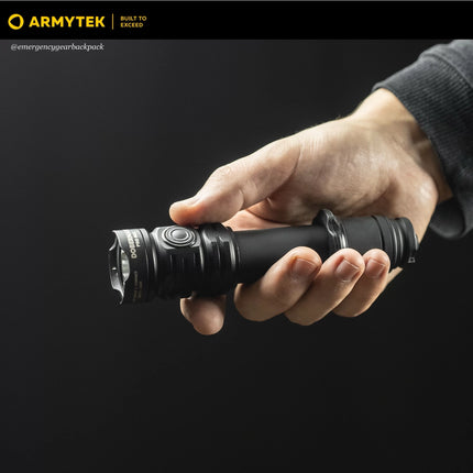 Dobermann Pro Max handheld studio shot highlighting compact long-range design