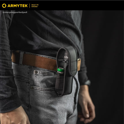 Armytek Dobermann Pro Max clipped to belt for everyday carry