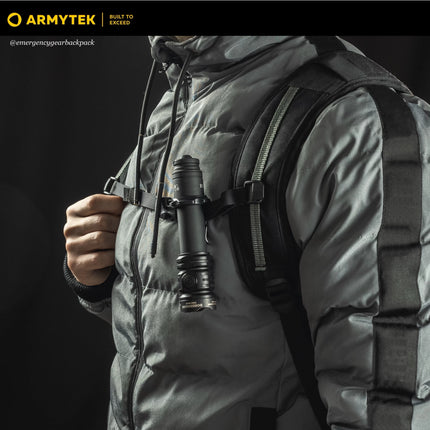 Flashlight mounted on tactical vest using pocket clip