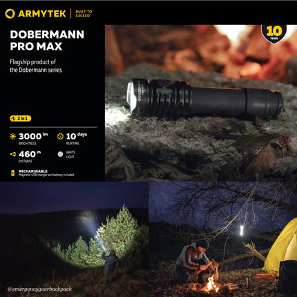 Dobermann Pro Max product overview with beam profile and tactical features
