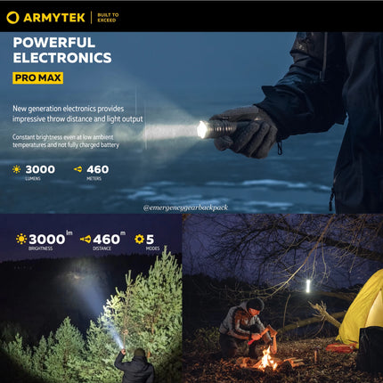 Armytek Dobermann Pro Max shown in real outdoor nighttime environment