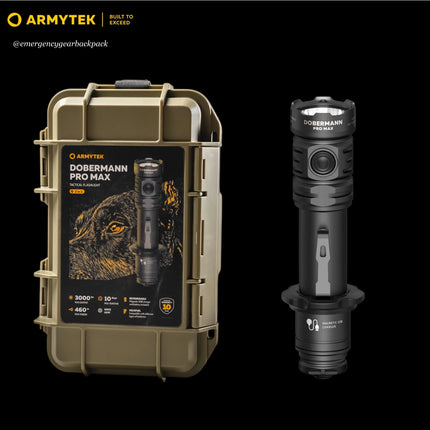 Armytek hard protective case with Dobermann Pro Max and accessories inside
