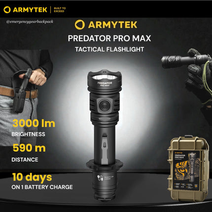 Armytek Predator Pro Max tactical flashlight kit with hard case accessories included