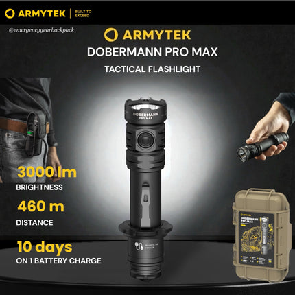 Armytek Dobermann Pro Max tactical flashlight with packaging 