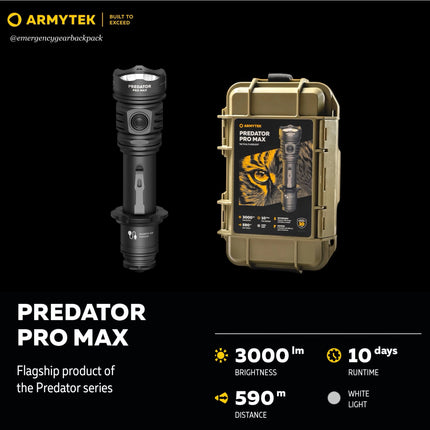 Armytek Predator Pro Max tactical flashlight kit with hard case accessories included