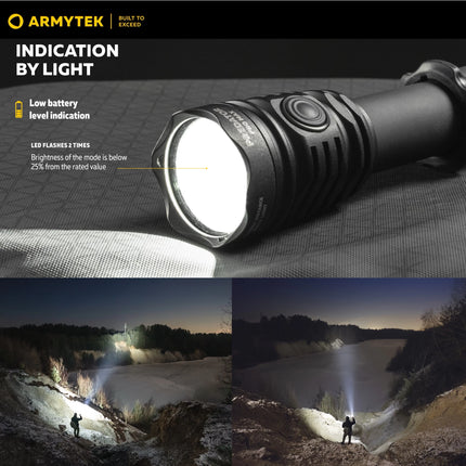 Armytek Predator Pro Max flashlight beam pattern hotspot and controlled spill in outdoor environment