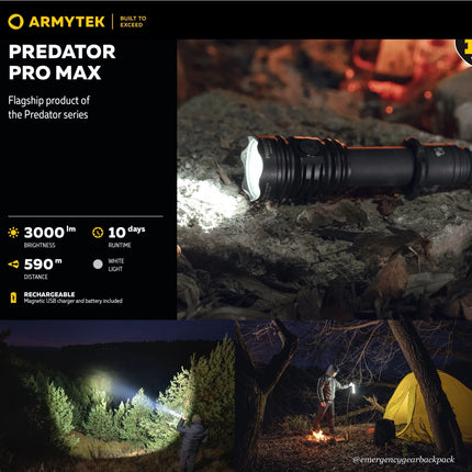 Armytek Predator Pro Max long range beam distance demonstration 590 meters at night