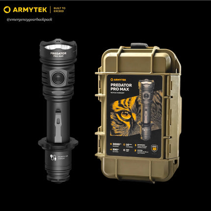 Armytek Predator Pro Max tactical long range flashlight 3000 lumens 590 meters with hard protective case