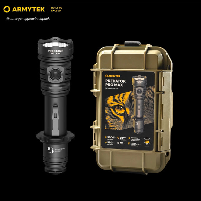 Armytek Predator Pro Max tactical long range flashlight 3000 lumens 590 meters with hard protective case
