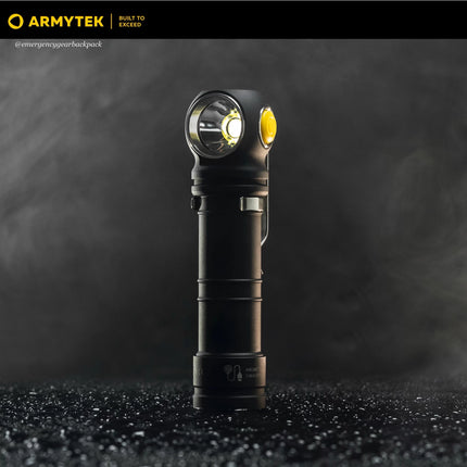 Armytek Wizard C2 Pro Max LR Warm flashlight with dramatic lighting and dark background