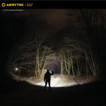 Armytek Prime C2 Pro Max Warm wide beam flashlight showing large illuminated area for real world use

Image 15 (Packaging box)