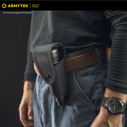 Armytek Barracuda Pro Max flashlight clipped for everyday outdoor carry
