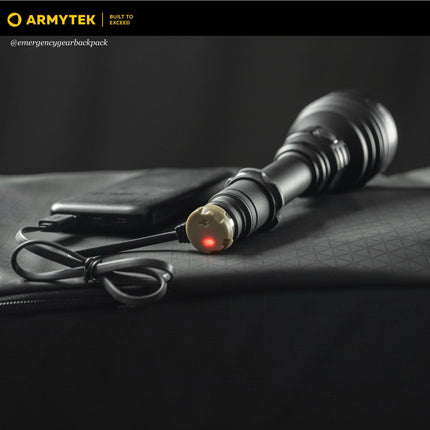 Armytek Barracuda Pro Max magnetic USB charging system at tailcap
