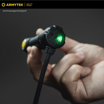 Armytek magnetic charger AMC-02 connected to Armytek flashlight tailcap