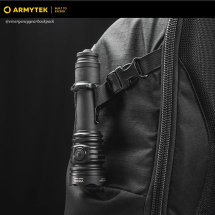 Armytek Viking Pro Max pocket clip attachment on tactical gear