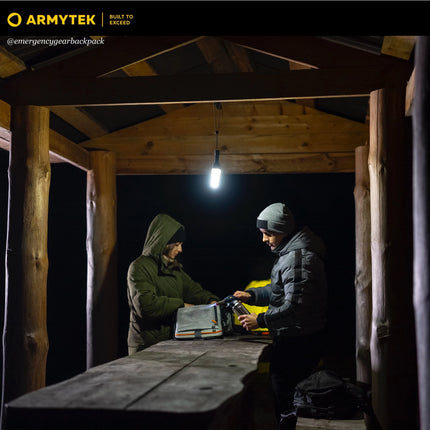 Armytek Bear WRG campsite illumination inside wooden shelter