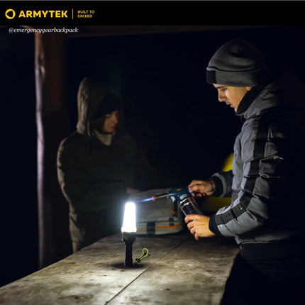 Armytek Bear WRG campsite illumination inside wooden shelter
