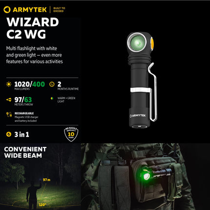 Armytek Wizard C2 WG ภาพรวมตัวเครื่องและโหมดแสง Warm และ Green