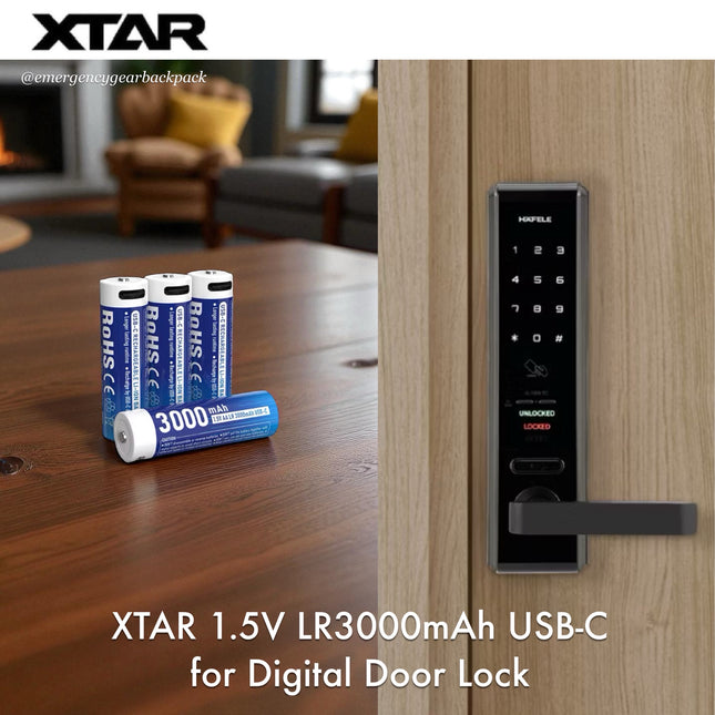 XTAR 1.5V AA LR 3000mAh USB-C Lithium Battery สำหรับ Digital Door Lock และอุปกรณ์สมาร์ทโฮม