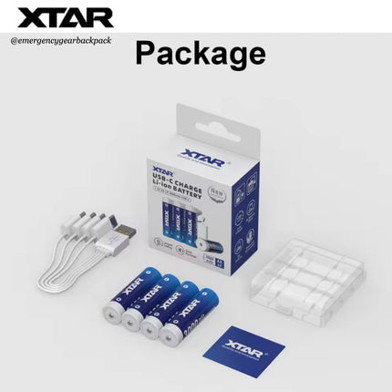 ชุดอุปกรณ์มาตรฐาน XTAR 1.5V AA LR 3000mAh USB-C Lithium Battery 