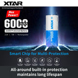 XTAR 26650 6000mAh 3.6V 10A Big Button Top  Li-ion Rechargeable Battery