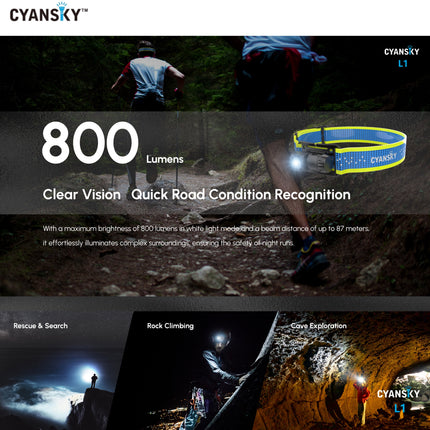 Cyansky L1 Lightweight Trail Running Headlamp 800LMS 87M