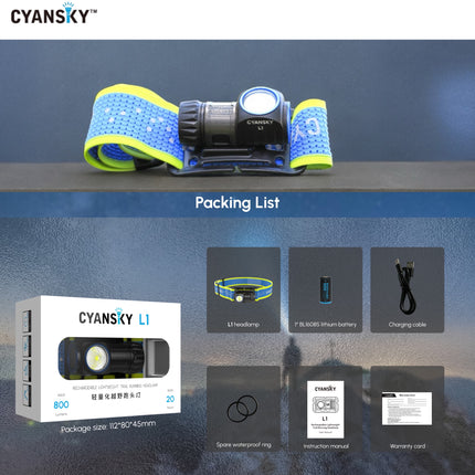Cyansky L1 Lightweight Trail Running Headlamp 800LMS 87M