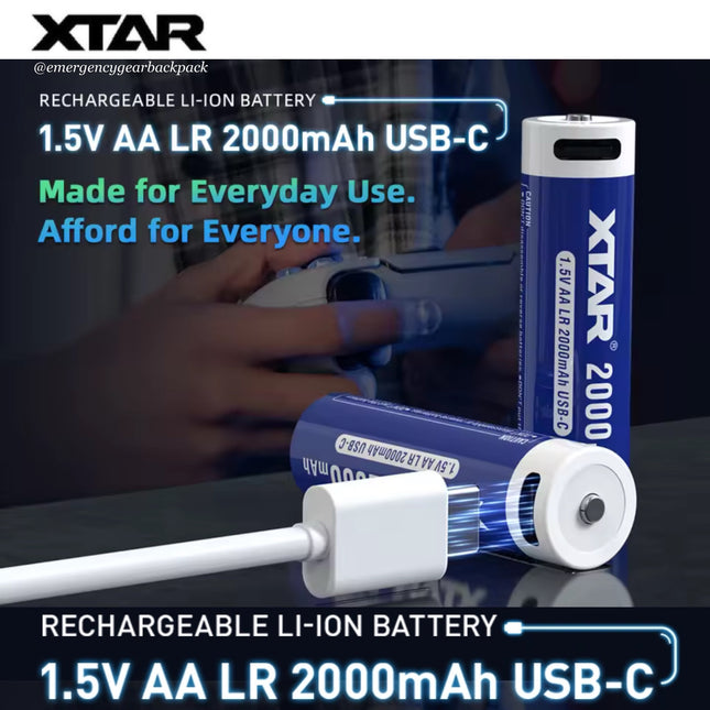 XTAR 1.5V AA LR 2000mAh USB-C Rechargeable Lithium-ion Battery